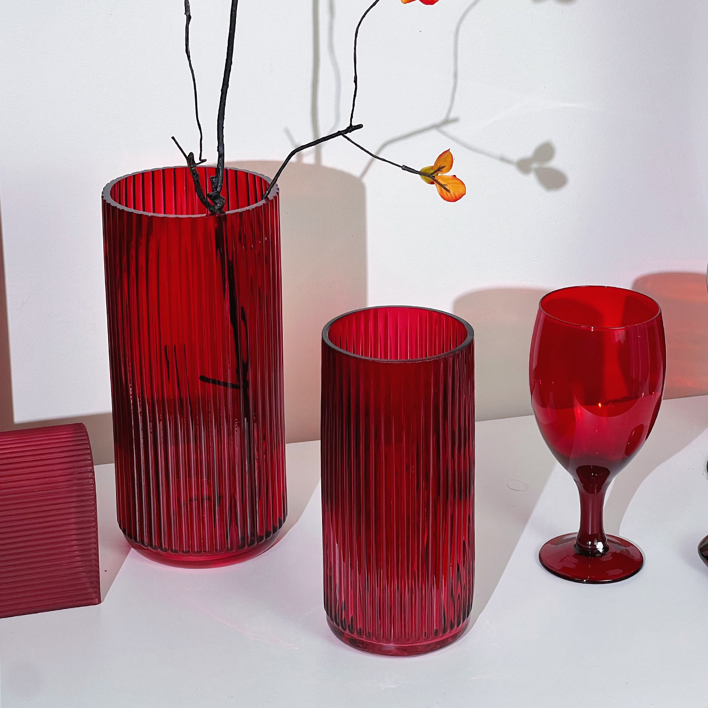 正红色！蛇年正红色！竖条直筒玻璃花瓶客厅简约鲜花干花花瓶包邮,家居饰品,花瓶,淘宝优惠券,粉丝福利购,淘宝优惠卷