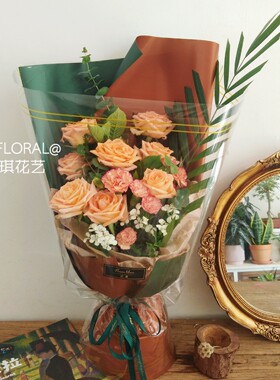 火灵鸟玫瑰花束橙色搭配教师节生日真花速递上海深圳鲜花同城配送