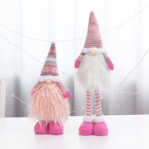 圣诞装饰品无脸伸缩圣诞老人粉色公仔布艺娃娃玩偶圣诞节场景布置