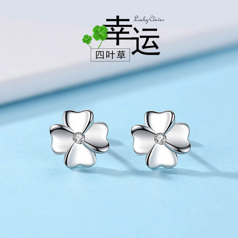 四叶草耳钉纯银镀18k金耳钉高级耳环2022款幸运草耳钉气质银耳钉