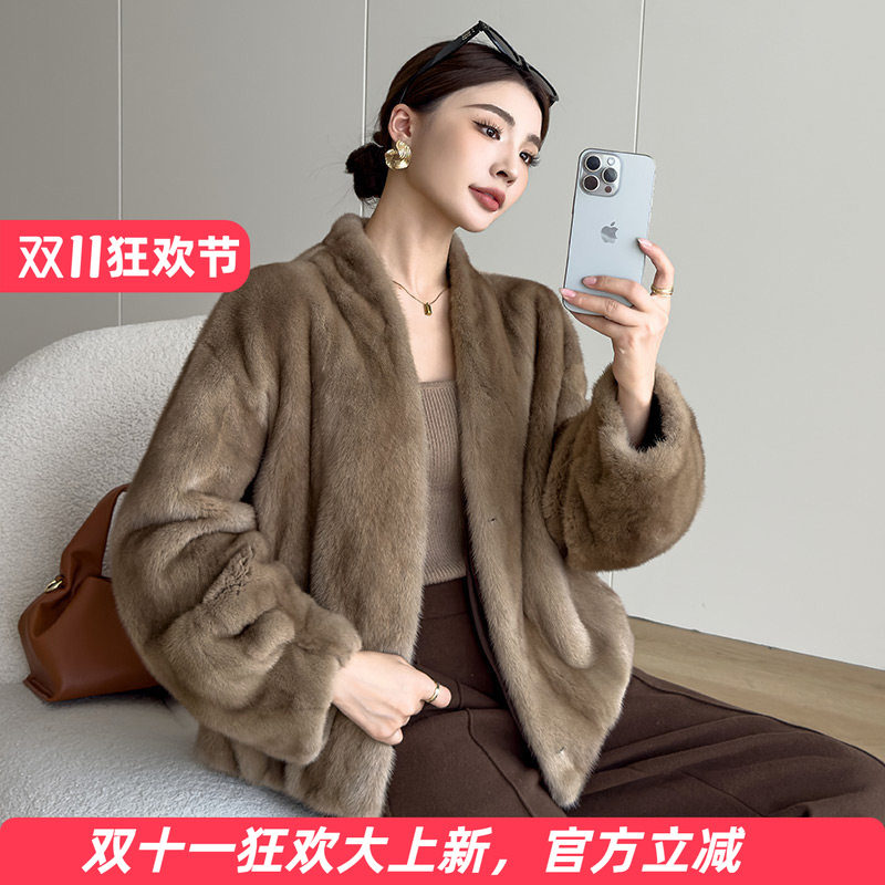 水貂皮大衣女整貂短款皮草貂毛外套2026年冬季新款V领年轻款