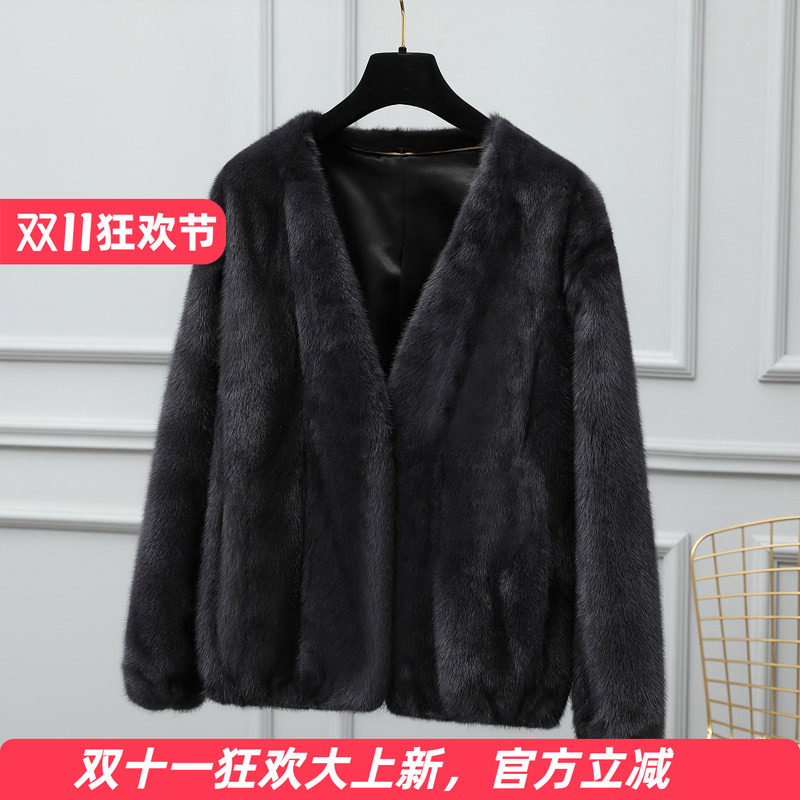 水貂皮女皮草皮外套母貂v领大衣