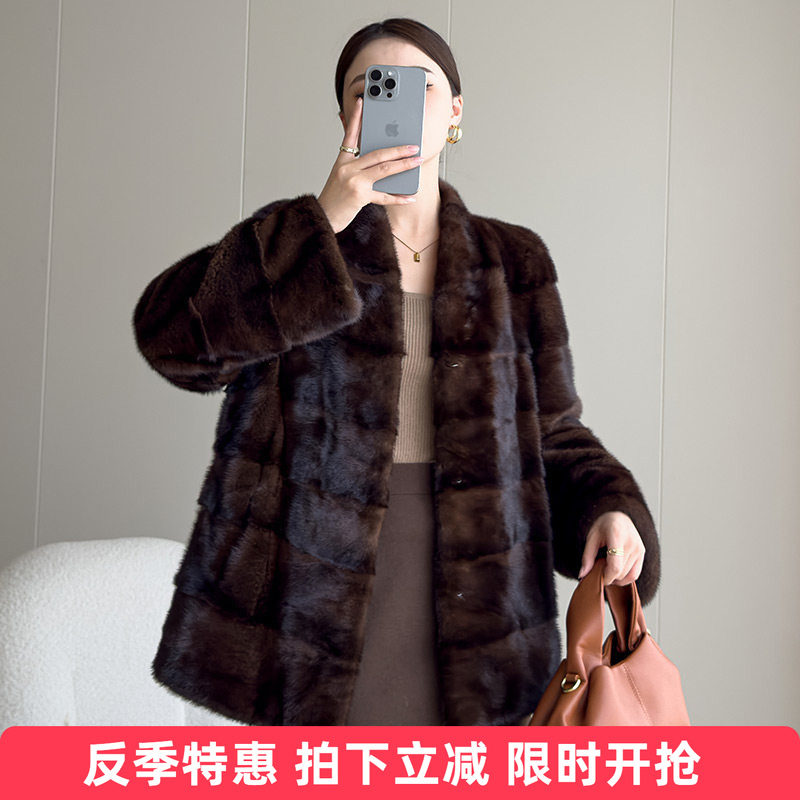水貂皮大衣女进口整貂短款皮草海宁母貂毛2025新款显瘦本色真貂毛