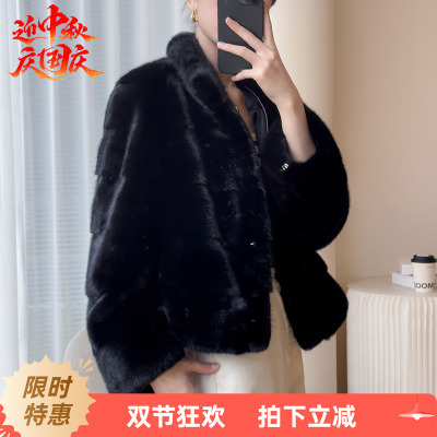 水貂皮草外套女短款立领横排小母貂2025冬季新款海宁进口裘皮大衣
