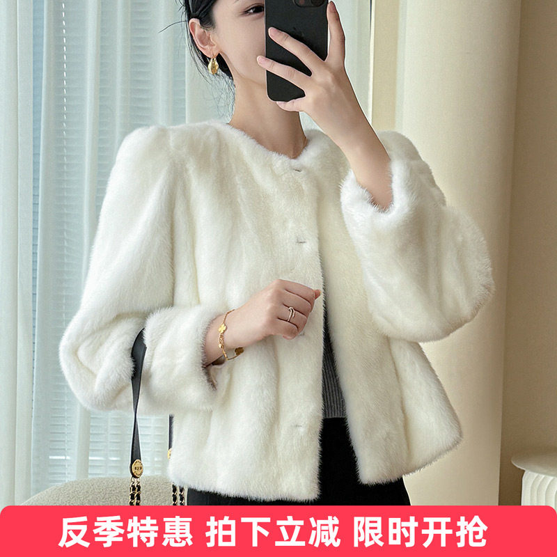 水貂皮大衣整貂皮草外套女貂毛海宁2025新款裘皮圆领短款时尚母貂