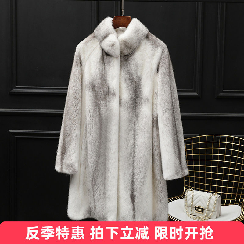 女整中长款貂皮大衣立领时尚