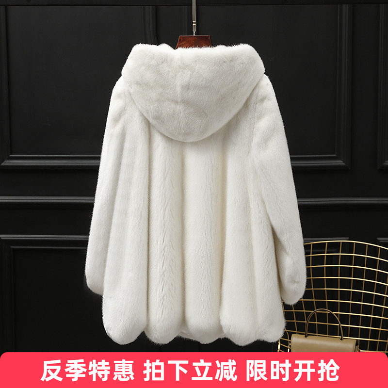 水貂毛外套大衣女整貂带帽新款小母貂本色海宁皮草外套年轻款