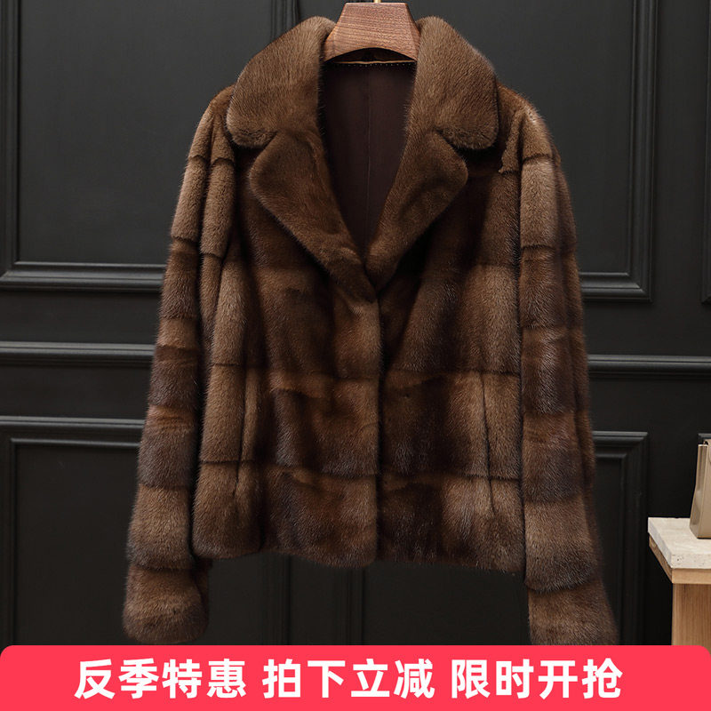 水貂皮大衣整貂皮草外套女貂毛海宁2025新款裘皮西装领短款时尚