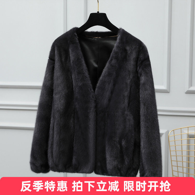 水貂皮女皮草皮外套母貂v领大衣