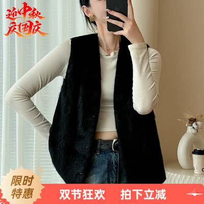 2025新款水貂皮马甲女短款无袖V领背心海宁进口裘皮整貂皮草外套