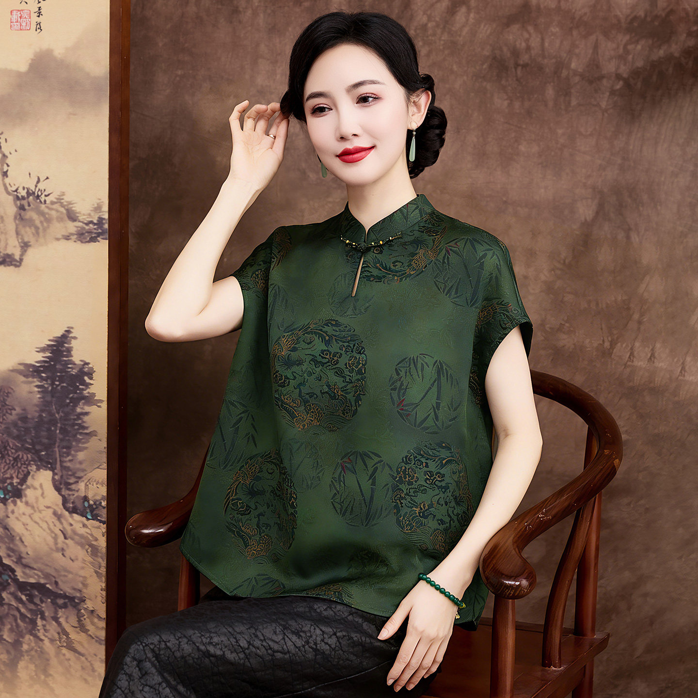 福妃缘香云纱真丝镂空显瘦上衣