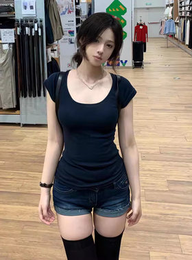 复古甜辣妹牛仔超短裤女夏季低腰显瘦卷边裤子小个子美式包臀热裤
