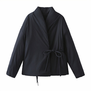 秋冬时尚新款双襟和服式棉服外套跨境亚马逊女装小众蝴蝶结外套