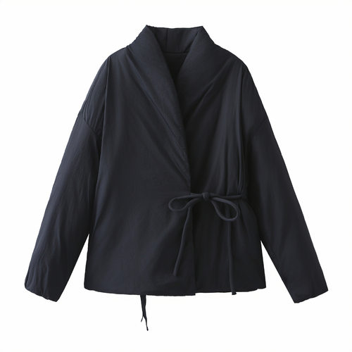 秋冬时尚新款双襟和服式棉服外套跨境亚马逊女装小众蝴蝶结外套