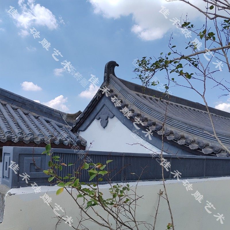 中式仿古建筑屋脊瓦徽派围墙门楼装饰线条甘蔗脊老青砖雕刻回纹头