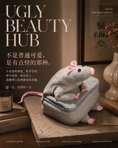毛绒老鼠纸巾盒收纳包怪诞老鼠ugly beauty【八月发】