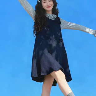 学院风气质荷叶领上衣蝴蝶结背心裙女装 小个子两件套 2026春秋新款