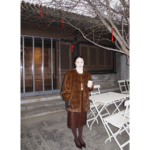 WEINISIAN朱小姐定制中古复古环保毛外套冬季2025新款宽松皮草女