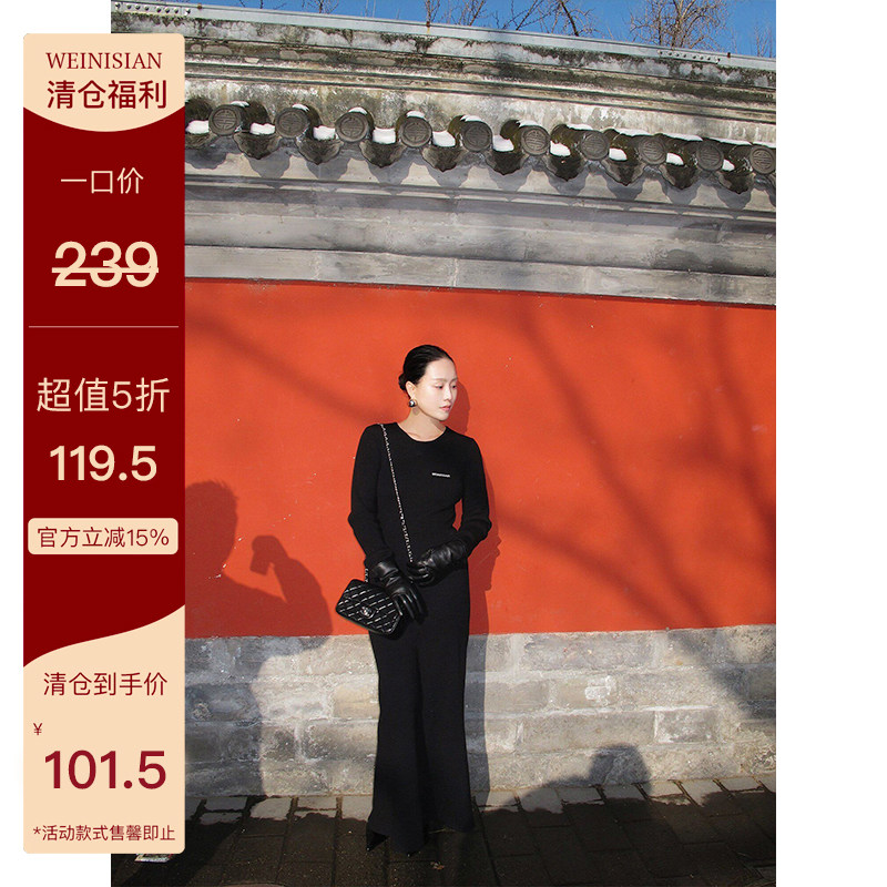 WEINISIAN朱小姐绣花毛衣连衣裙2025秋冬长袖内搭长款修身裙女
