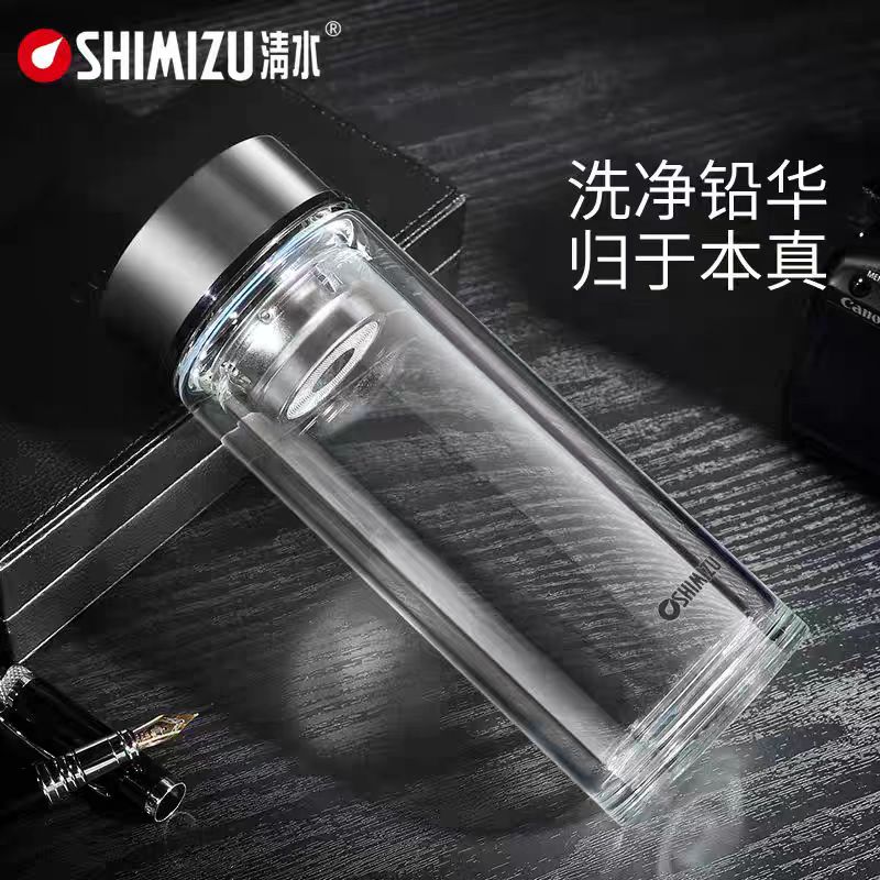 清水双层玻璃杯加厚泡茶杯高硼硅商务简约防漏耐热便携水杯SM8431