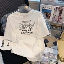 港风印花情侣同款 短袖 学生T恤白色设计感小众上衣 2023新款 HH夏季
