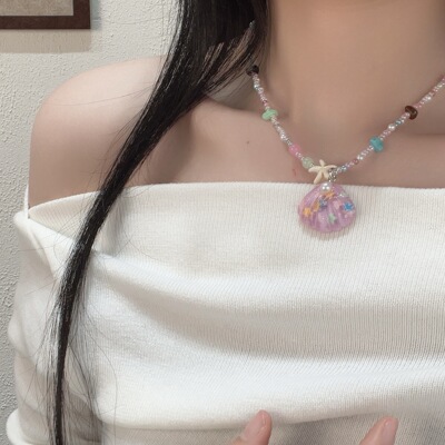少女心海星贝壳串珠项链度假风精致时尚锁骨链小清新百搭项饰批发