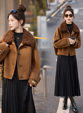 高级感双面呢羊毛短外套女羊羔领2025新款宽松小个子气质羊绒大衣
