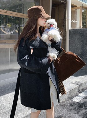 正版手工缝制毛耗牛绒+桑蚕丝高支双面山羊绒大衣时尚减羊毛大衣