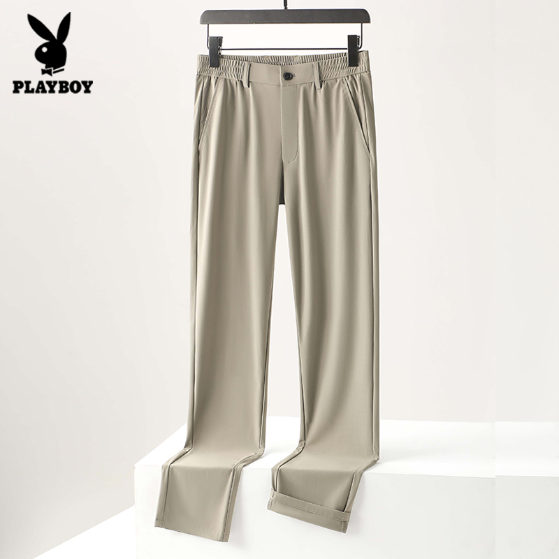 花花公子夏季新款男士休闲裤直筒弹力轻奢高端商务休闲西裤长裤子