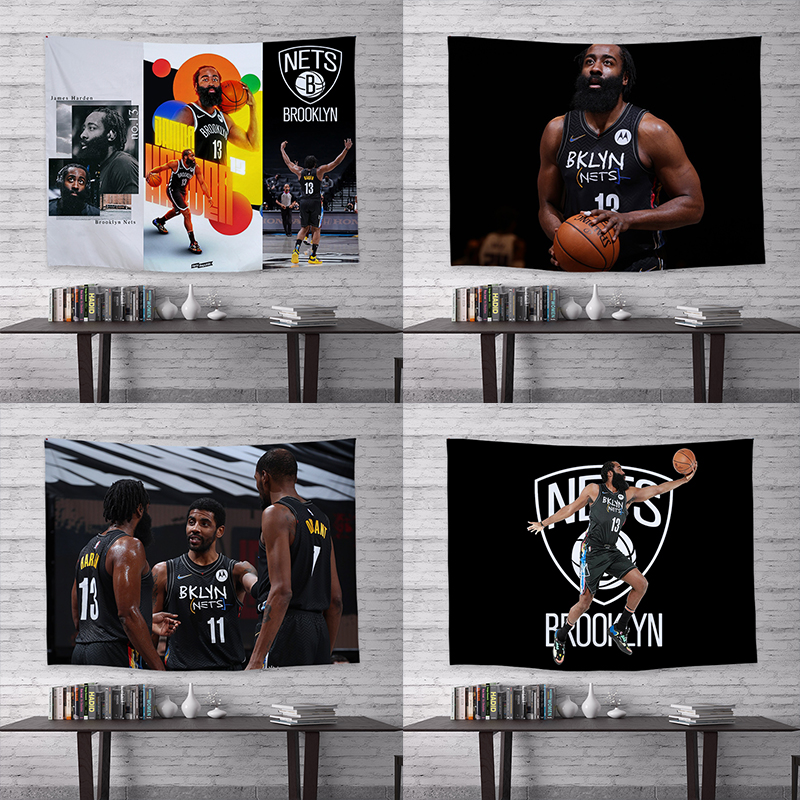 NBA篮网队挂布詹姆斯哈登背景布ins房间装饰墙布卧室宿舍画布挂毯
