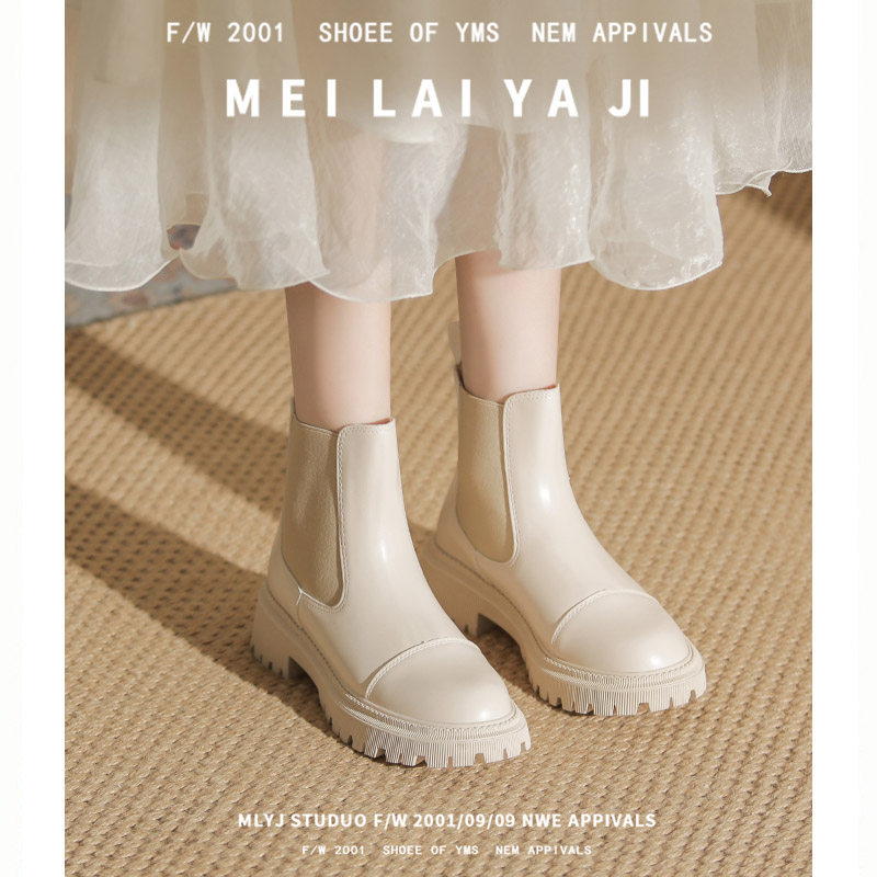 YIMEI SILK WHITE PLATFORM CIGARETTE HOLDER MARTIN BOOTS WOMENS 2024 NEW FRENCH CHELSEA BOOTS WOMENS SPRING AND AUTUMN SINGLE BOOTS