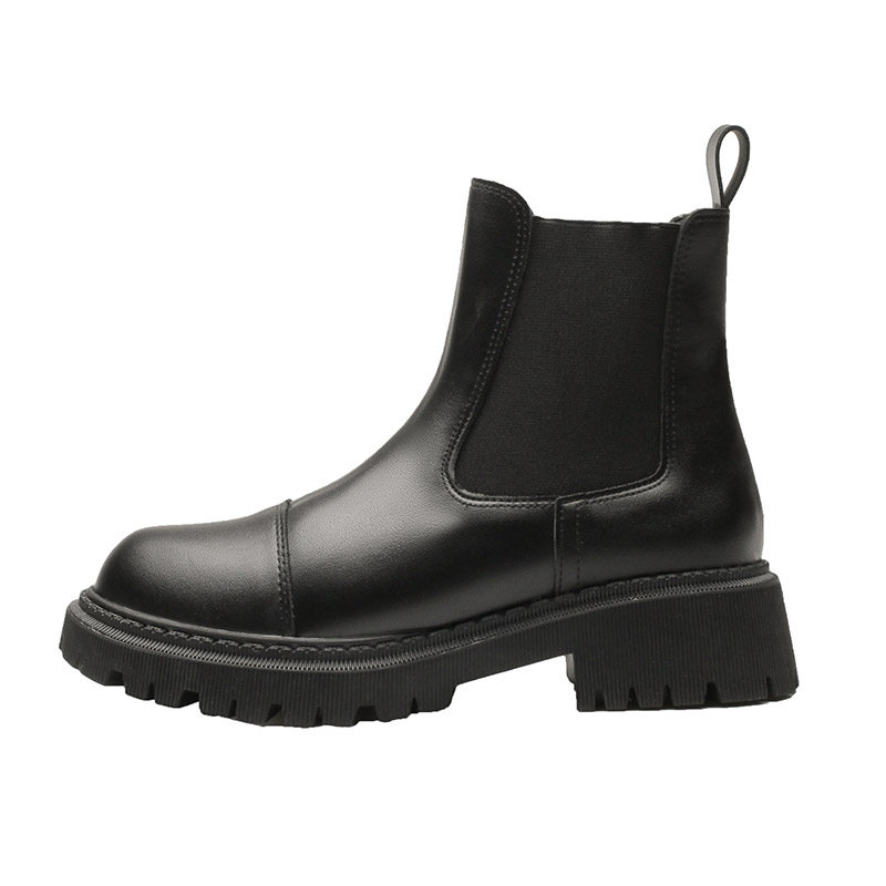 YIMEI SILK BLACK LEATHER PLATFORM CHIMNEY BOOTS WOMENS SPRING AND AUTUMN SINGLE BOOTS 2024 NEW CHELSEA MARTIN BOOTS FOR WOMEN