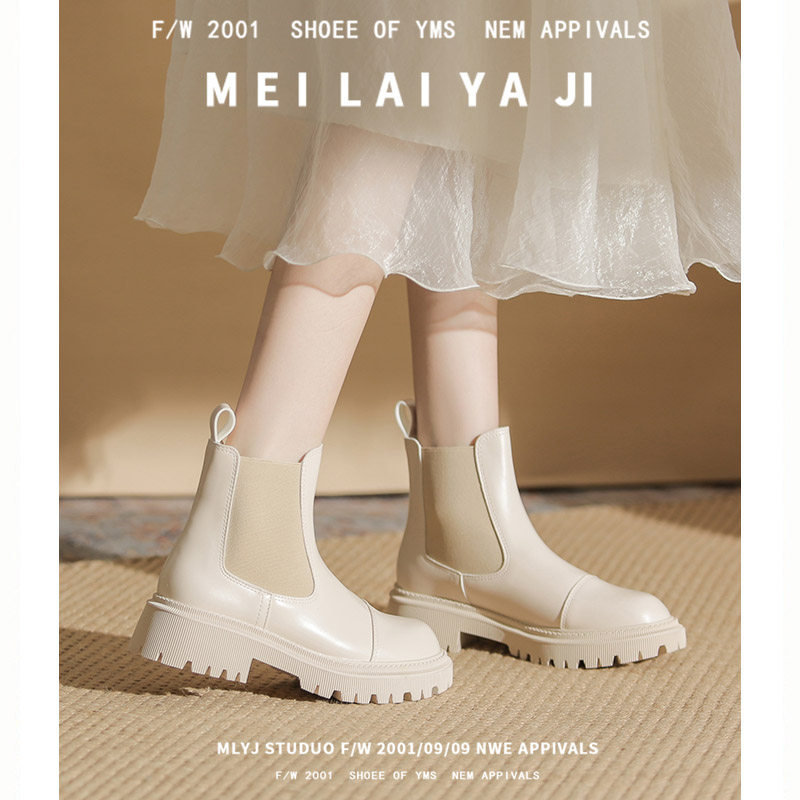 YIMEI SILK WHITE PLATFORM CIGARETTE HOLDER MARTIN BOOTS WOMENS 2024 NEW FRENCH CHELSEA BOOTS WOMENS SPRING AND AUTUMN SINGLE BOOTS