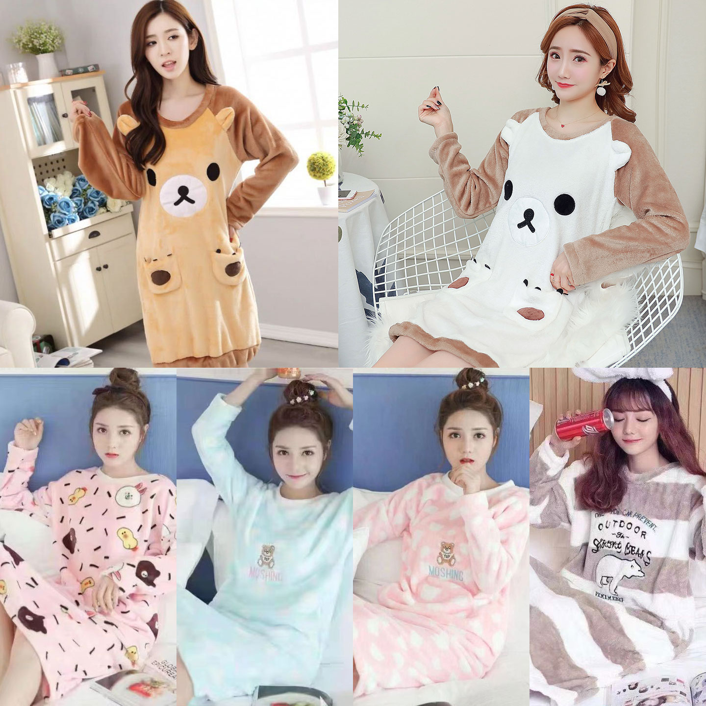 长袖珊瑚绒保暖睡裙网红风