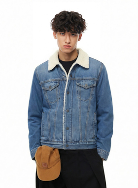 Syri 美式复古重磅羊羔绒翻领丹尼牛仔外套男加厚保暖休闲棉服潮