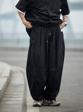 水曜日定休 日系复古直筒休闲裤男夏季新款阔腿长裤子抽绳松紧腰