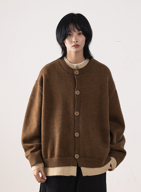 水曜日定休早秋慵懒风假两件针织外套男纽扣开衫毛衣宽松百搭上衣