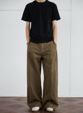 水曜日定休美式街头拼接解构裁剪休闲裤男直筒宽松情侣阔腿长裤子