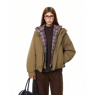 Syri90白鸭绒格纹叠穿假两件羽绒服男女同款 宽松潮流秋冬保暖外套