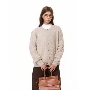 外套 休闲宽松单排扣羊毛针织衫 Syri2025秋冬麻花开衫 毛衣男女同款