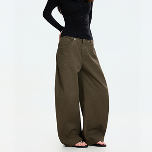 直筒宽松裤 Syri 男女咖色垂感阔腿裤 复古廓形A字弯刀休闲裤 子 美式
