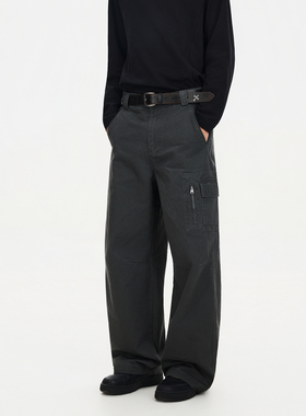 Syri单侧拉链口袋设计复古直筒工装休闲裤男女同款宽松阔腿裤裤子