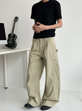 水曜日定休美式复古大口袋拼接设计工装裤男女同款弯刀休闲裤裤子