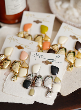 nuance韩国蜗牛北极熊花朵超长链字母几何拼接立方体耳环耳钉饰品