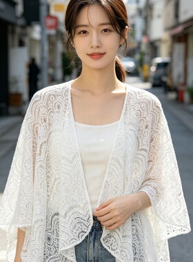 春夏新款防晒蕾丝斗篷装饰披肩女