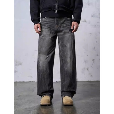 dokie美式水洗宽松破洞牛仔裤