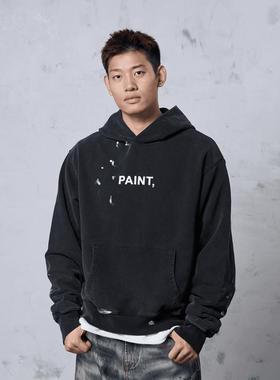 【36005】Dokie500g重磅连帽卫衣男士印花水洗做旧纯棉外套短款