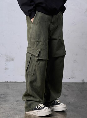 【34005】Dokie男士宽松直筒工装裤400g珠帆布白布碧纹染色酵洗