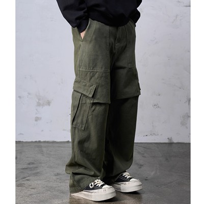 【34005】Dokie男士宽松直筒工装裤400g珠帆布白布碧纹染色酵洗