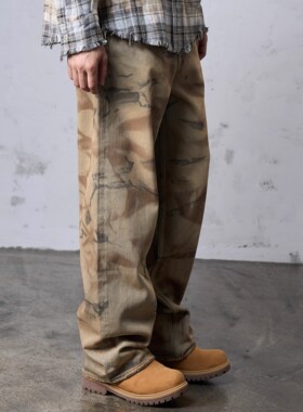 【32027】Dokie复古迷彩牛仔裤14盎司重磅水洗宽松直筒版型美式男